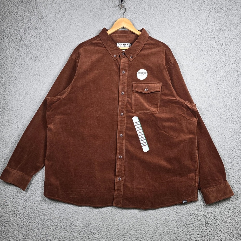 Duluth Trading Co Shirt Mens Size 2XL Brown Corduroy Standard Untucked Fit NWT